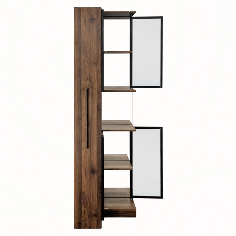 Vitrine avec portes en verre, lumières RVB et tablette de rangement coulissante