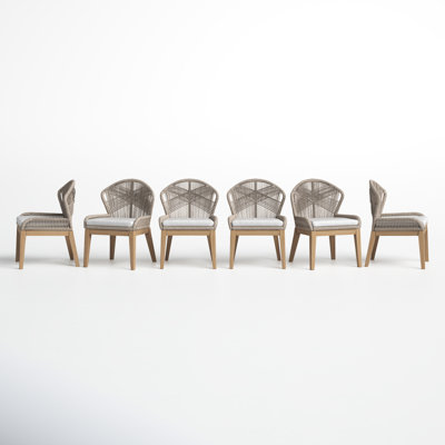 Bowery Wood Outdoor Dining Side Chair with Cushion – Solid Acacia Frame with Handwoven Rope Accents & Modern Weather-Ready Cushion (Easy Assembly)