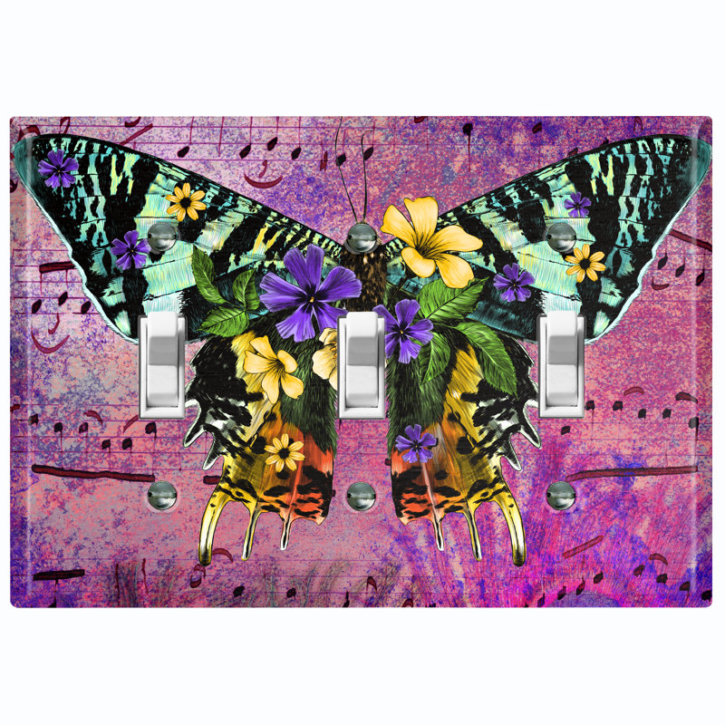 Plaque murale à interrupteur à bascule 3 bandes Butterfly and Flowers