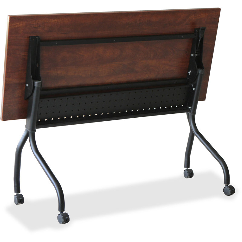 Cherry Wood Flip Top Training Table with Black Metal Base