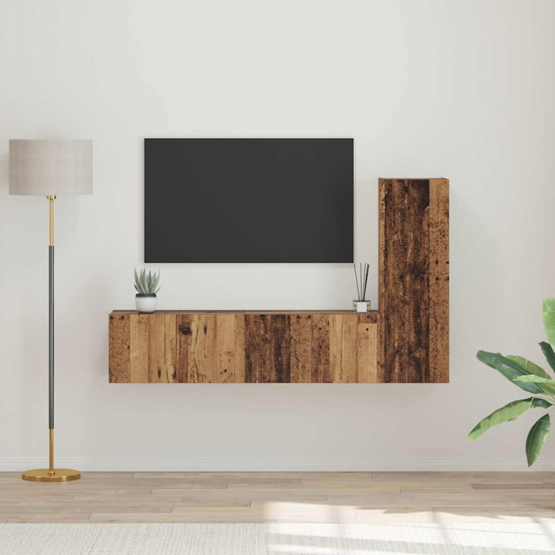 TV Cabinet Set 3 Pcs Engineered Wood, Old Wood, 30cm H x 60cm L x 30cm W