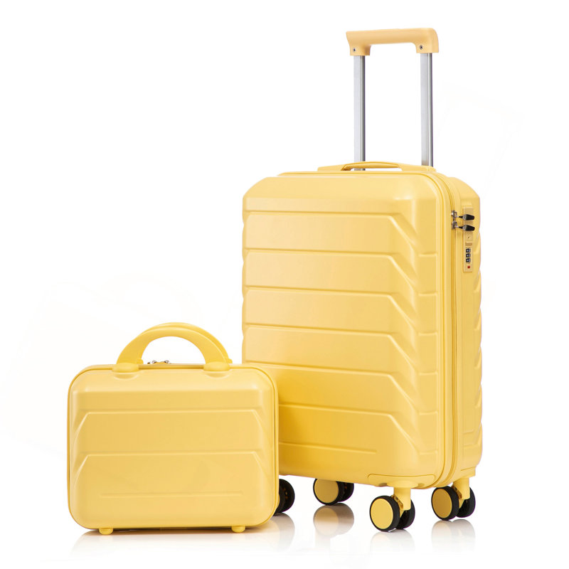 14 "/ 20" 2 pièces / ensemble dans un bagage à roulettes en ABS, avec serrure à combinaison, étui à cosmétiques 14 "(jaune)