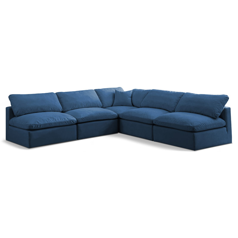 Atis Velvet L-Shaped Sectional Reversible, Navy Velvet