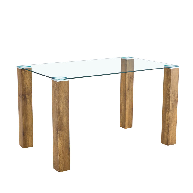 A 49.6”×30” Transparent Tempered Glass Dining Table With Rectangular Wood - Color MDF Wood Grain Legs: Blending Simplicity & Quality, Ideal For Diverse Decoration Styles
