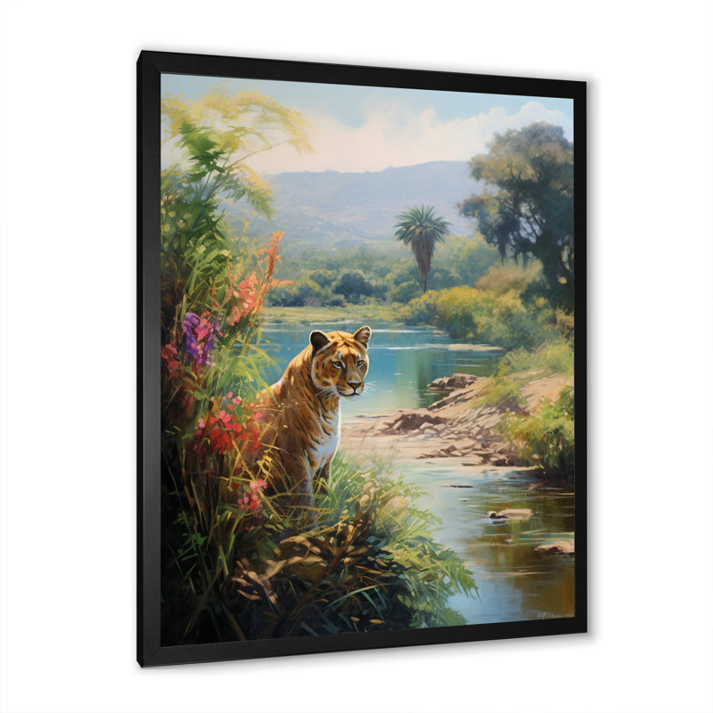Green Panther Impressionist Retreat sur toile, H 44 po x l 34 po x P 1,5 po, Cadre photo noir