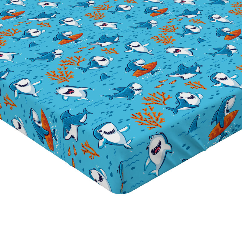 Ambesonne Shark Fitted Sheet 2-Pack Underwater Funny World Twin Blue White Orange, Twin XL Fitted Sheet