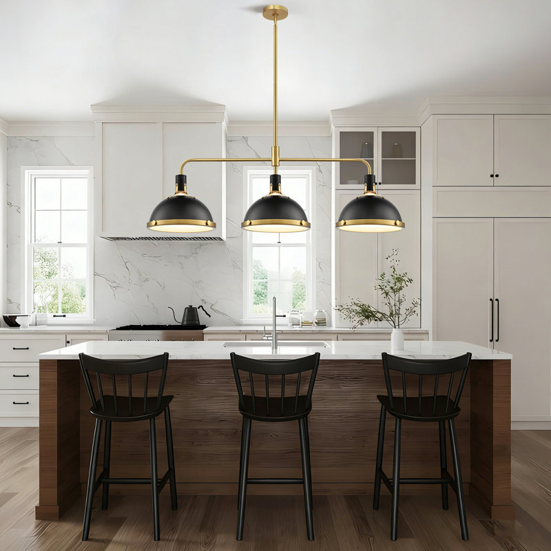 Lysander 3-Light Modern Linear Kitchen Island Pendant with Glass Diffuser, Matte Black