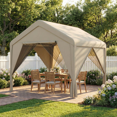 Outsunny 3 x 3 m Patio Gazebo with Netting Curtains Pitched Roof Khaki