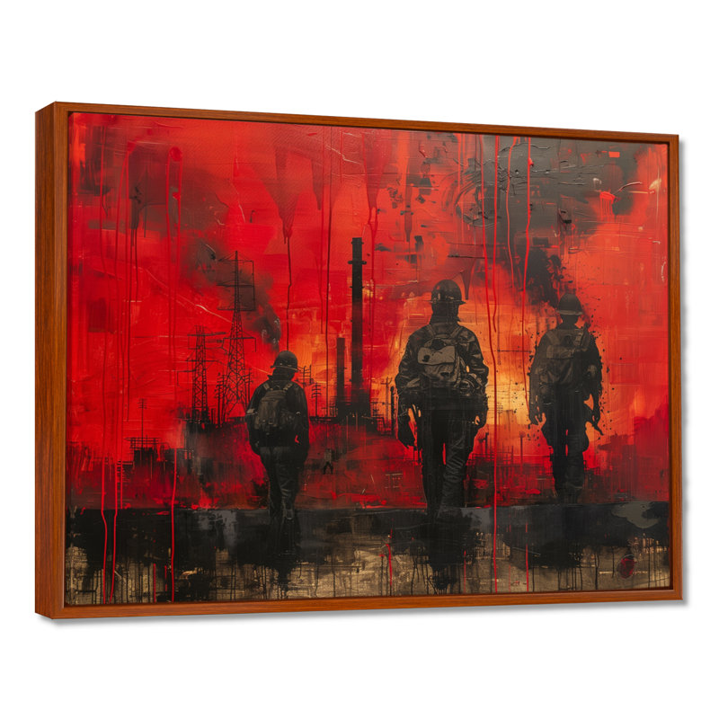 Décoration murale rouge et noir Power Surgeon Power Plant I - Power Plants, H 12 po x l 20 po x P 1 po, Cadre flottant brun