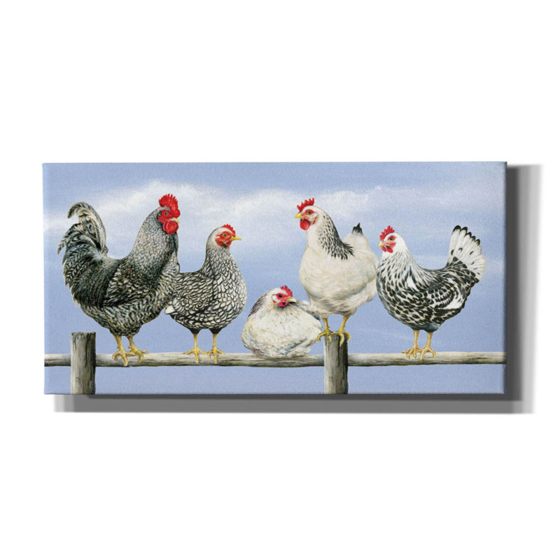 «Black & White Hens 1» par Janet Pidoux, art mural sur toile, H 20 po x l 40 po x P 1,5 po