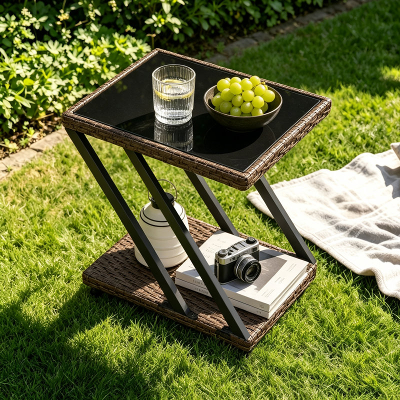 Z-Shaped Weather Resistant Wicker Patio Side Table