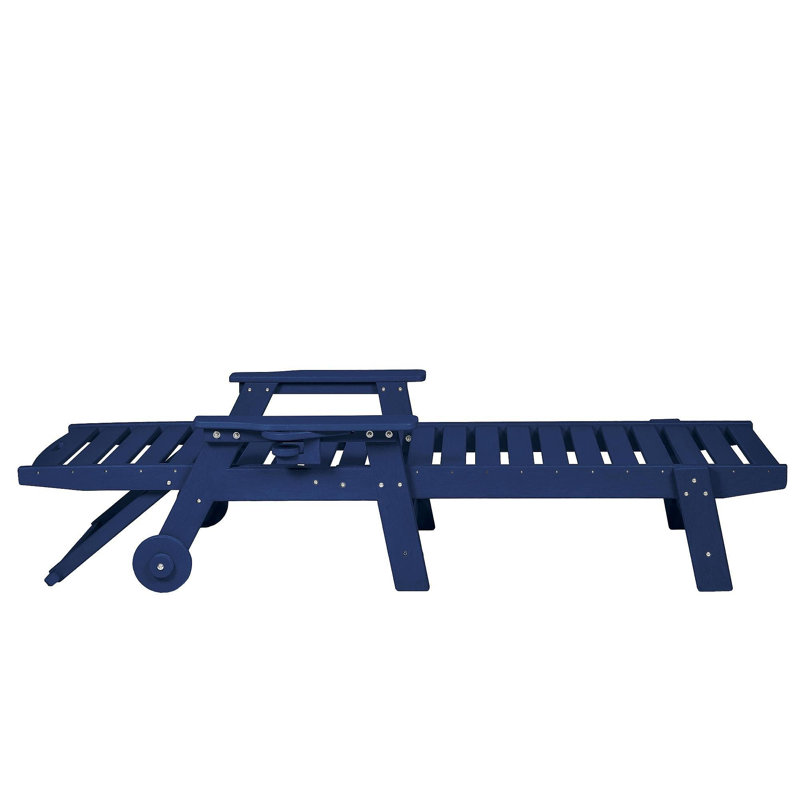 Lounge Chair Outdoor With Wood Texture, Oversized Chaise Lounge Chair With 5 Positions,HDPE,Patio Lounge Chair With Wheels & Cup Holder For Pool, Deck, Poolside,Navy Blue