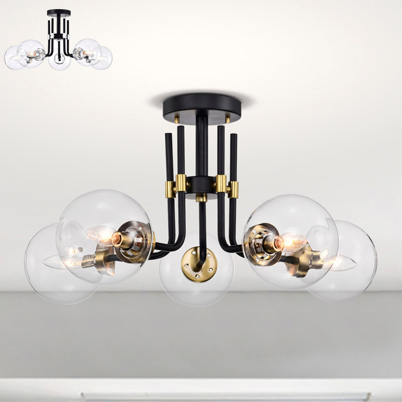 Damiracle Glass Semi Flush Mount, Matte Black/Silver