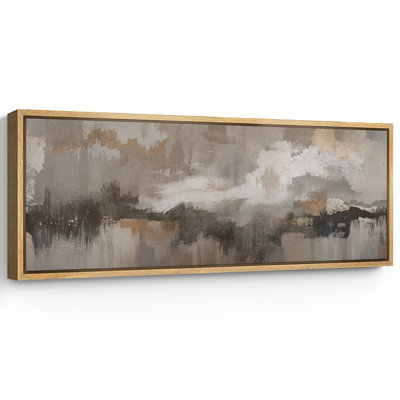 Tableau abstrait gris beige neutre à coups de pinceau, style minimaliste moderne, très grand format, encadré, imprimé sur toile