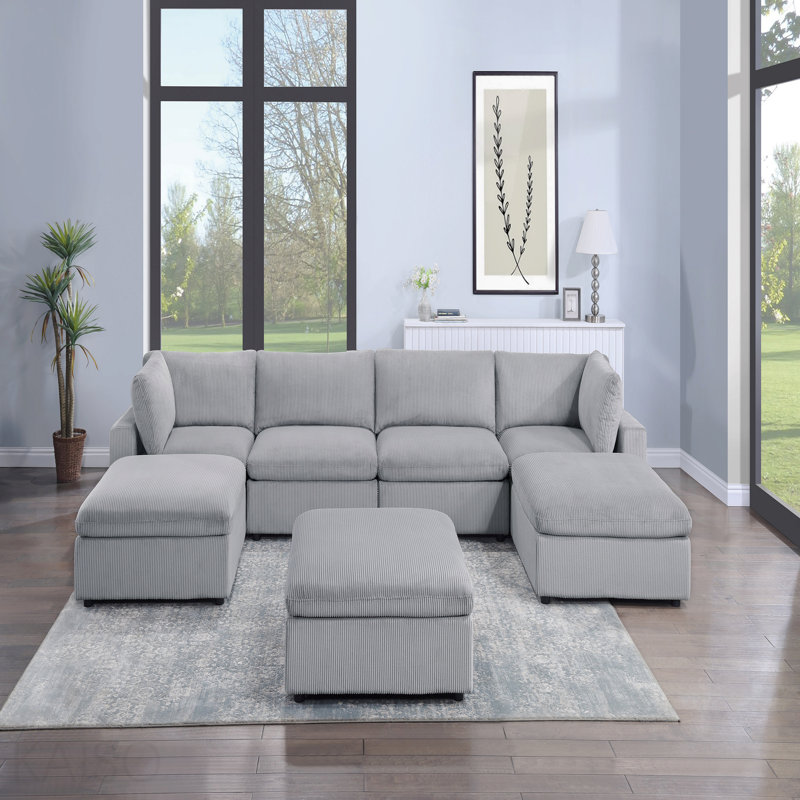 Canapé modulaire en velours côtelé 7 pièces gris foncé 2 pièces