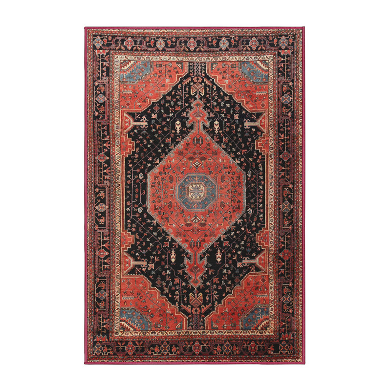 Tapis à motif oriental rouge / noir, Rectangle 8 pi x 12 pi