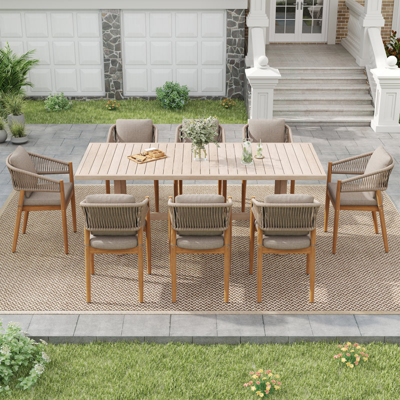 Ensemble repas pour 8 personnes, 9 pièces : table, 8 chaises, Beige, H 29,9 po x l 90,5 po x P 39,3 po