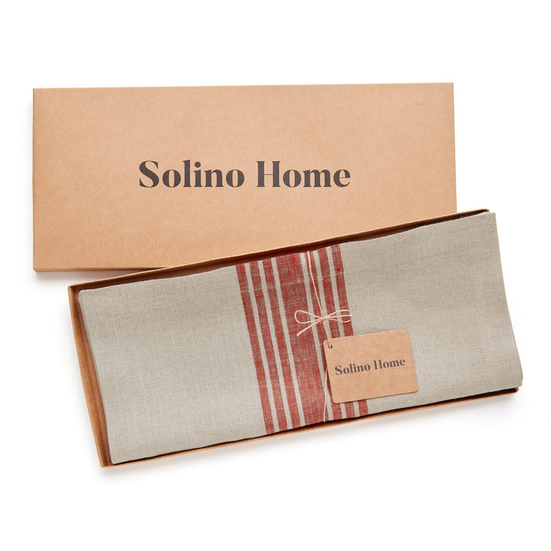 Farmhouse - 100% Pure Linen Table Runner, Red/Natural, 120" x 18"