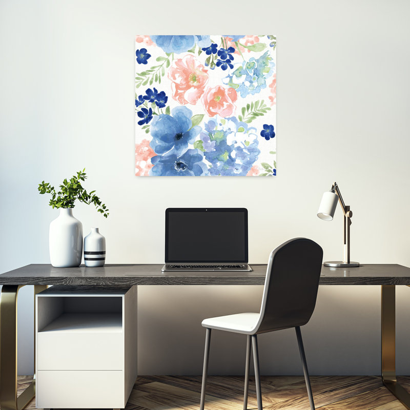 Motif botanique côtier, hortensia, art côtier, H 18 po x l 18 po