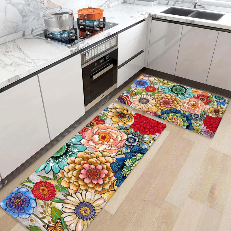 Analexis Floral Polyester Anti-Fatigue Non-Skid Kitchen Mat