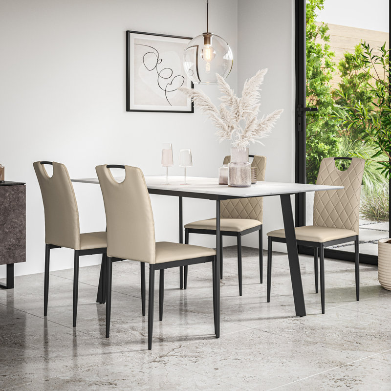 Davaeh 4 - Person Dining Set, White/Black/Beige