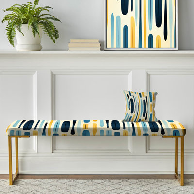 Banc rembourré rayé bleu et jaune Harmony
