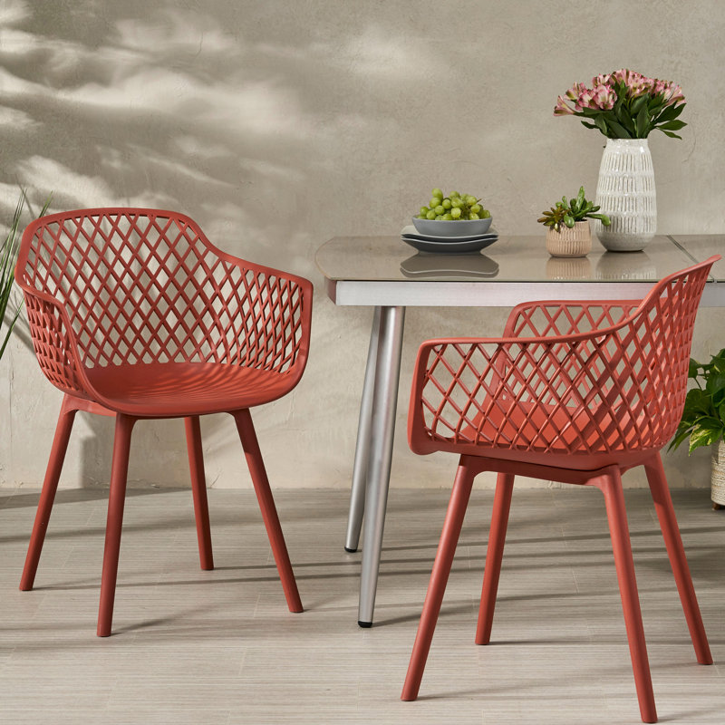 Chaise coquelicot pour l'extérieur: polypropylène rouge, l 23,2 po x l 21 po, H 32 po, chaise de style minimaliste: résistante aux intempéries, stable,