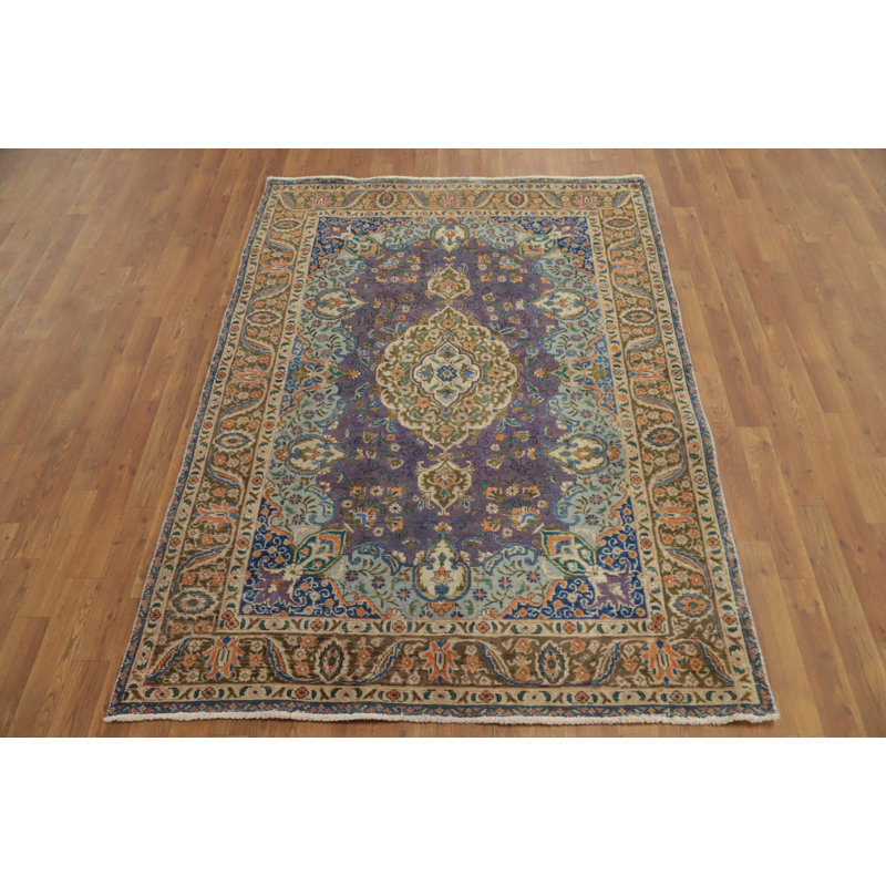 Tapis traditionnel rétro floral mauve 5 x 6