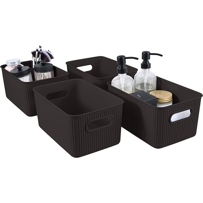 Paniers de rangement en plastique, 4, Brun