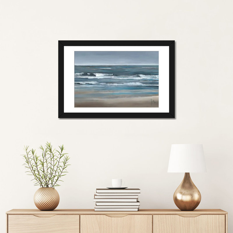«Waves II», impression sur toile, H 16 po x l 24 po x P 1 po, Papier beaux-arts encadré noir, Blanc