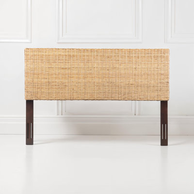Natural Rattan Adjustable-Height Headboard with Solid Mahogany Wood Frame