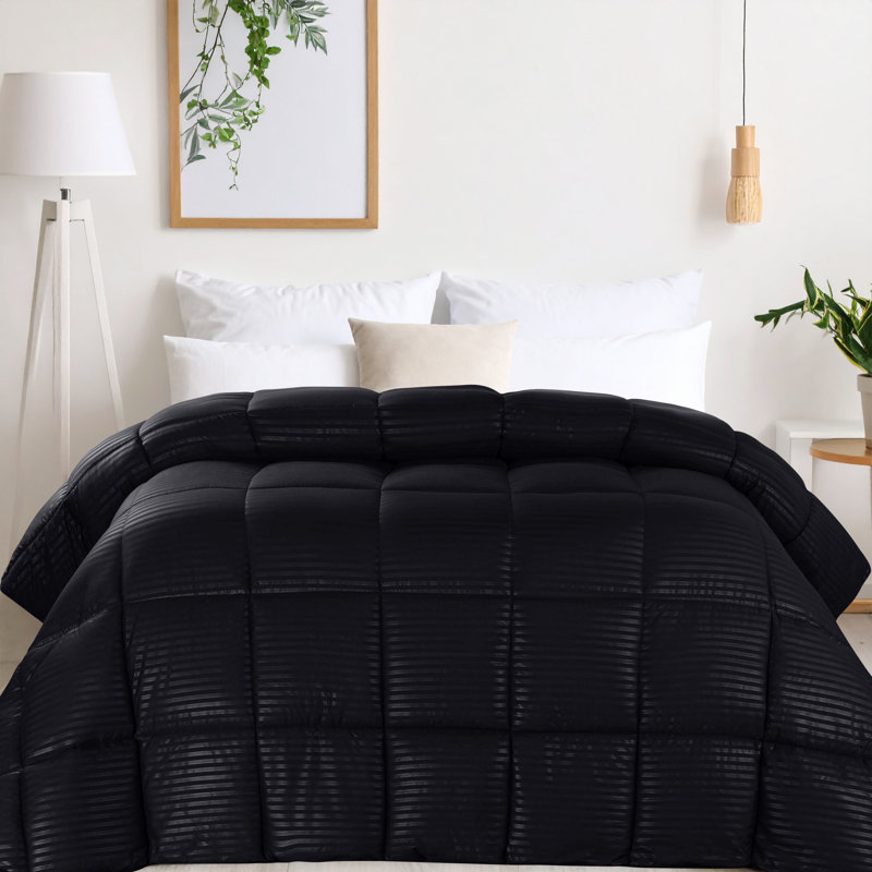 Blue Nile Mills Reversible Striped Down Alternative Comforter Duvet Insert, Twin Extra Long Comforter, Black