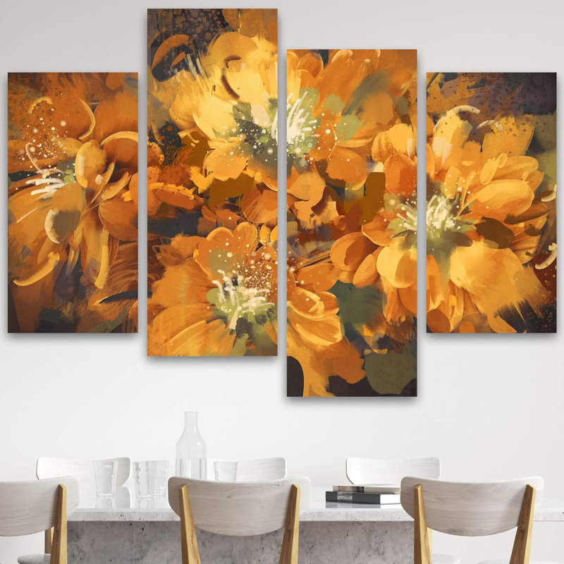 " Orange Flowers " 4 - Pieces