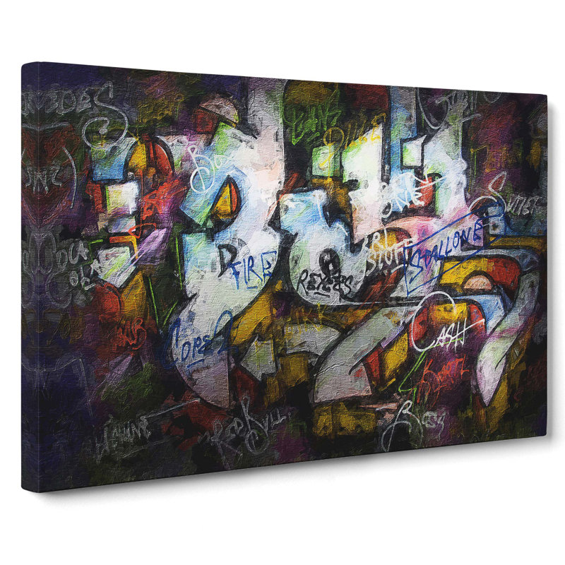 Multi-Coloured Wall Graffiti - Wrapped Canvas Print, 50cm H x 76cm W x 3cm D