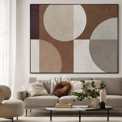 Abstrait motif géométrique de cercle abstrait dans des couleurs terreuses, très grand imprimé mural encadré (assemblage de cadre requis)