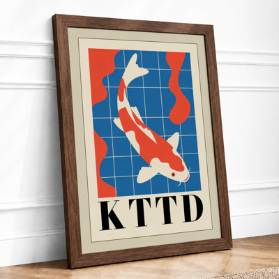 Koi in Blue Grid Mid-Century 1 Piece Single Picture Frame Wall Art