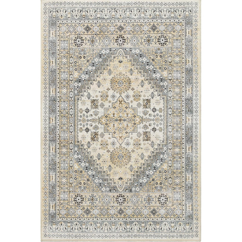 Medallion Non Slip Washable Rug(Beige), Rectangle 2' x 3'