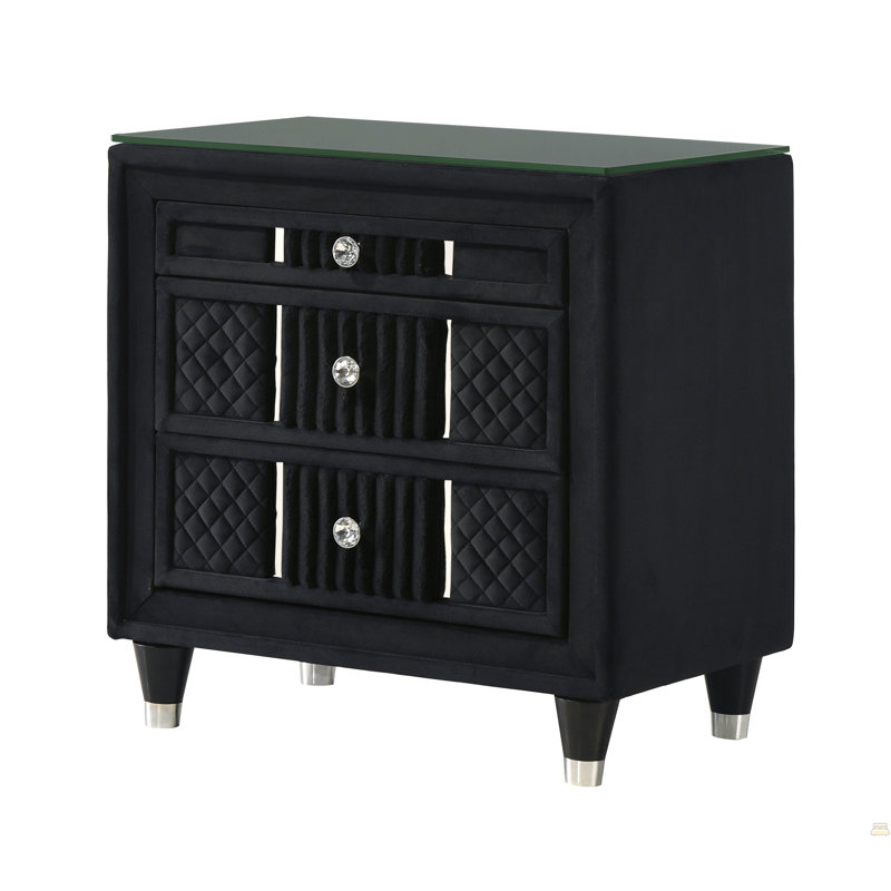 1Pc Nightstand Velvet Upholstery