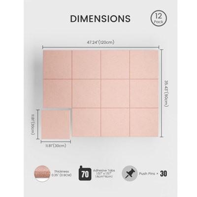 Cork Board Alternative - with 70 Safe Removable Adhesive Tabs, Cork Boards for Walls for Home Office Classroom Pink