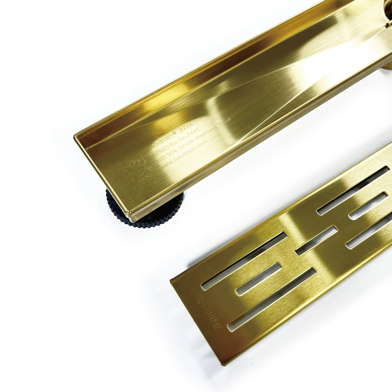 24 In. Stainless Steel Linear Shower Drain With Stripe Pattern Surface, Gold