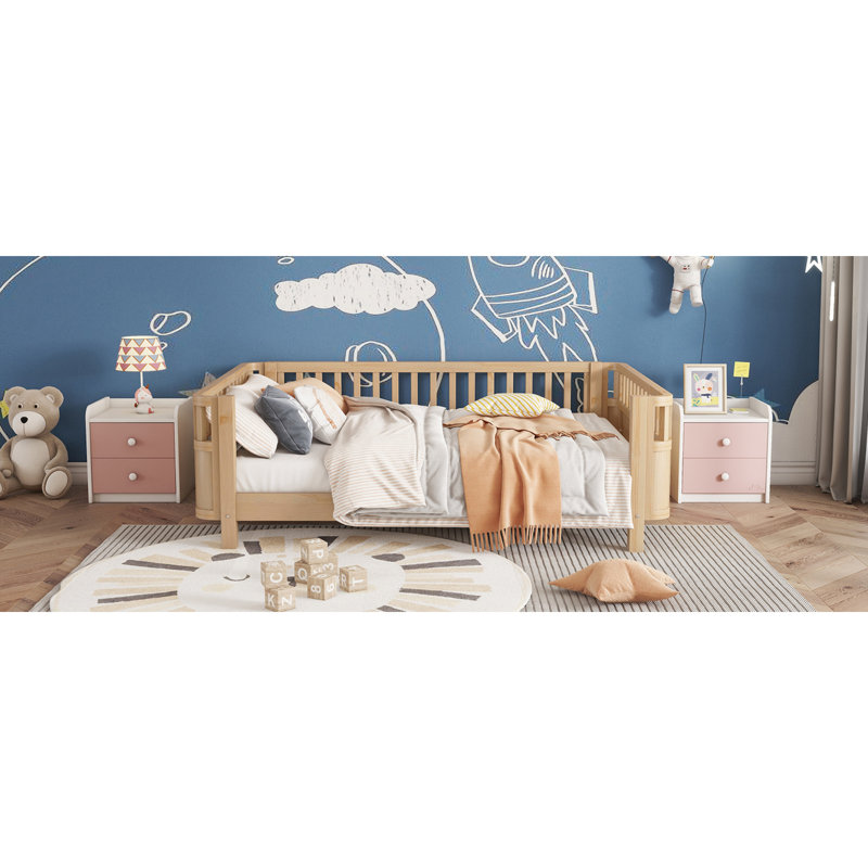 Lit pour enfant sécuritaire et moderne en bois de pin avec garde-corps, idéal pour la chambre d'enfant