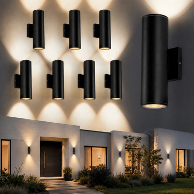 8-Pack 12" Modern LED Up and Down Wall Sconce – Aluminum  Round Wall Light, IP65 Waterproof