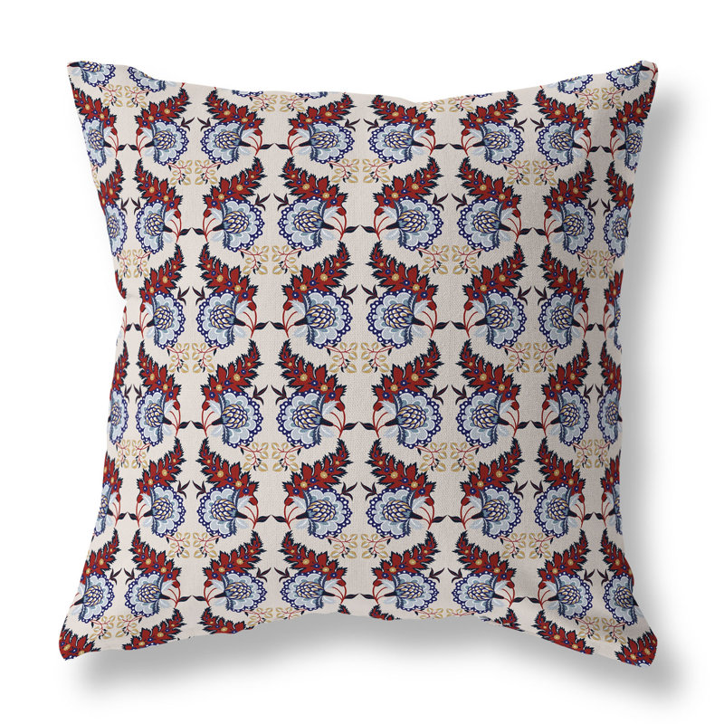 Coussin décoratif botanique intérieur / extérieur Botanical Bouquet, H 18 po x l 18 po, Bleu / orange / argent