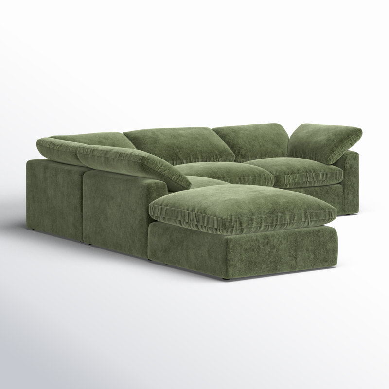 Canapé et méridienne rembourrés 5 pièces Wonardo, Tissu vert Sagano