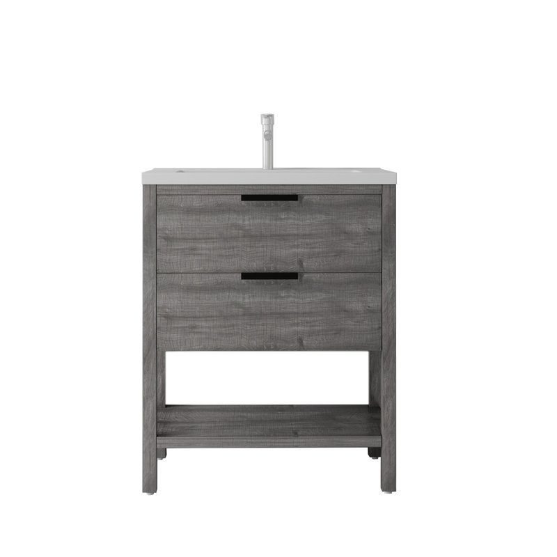 Meuble-lavabo autoportant de 30 po avec lavabo et tiroir à fermeture en douceur pour petites salles de bain, Grey, 30"
