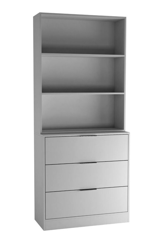 Ophe 180 cm H Solid Wood Standard Bookcase, (3 Shelves) 180cm H x 60cm W x 35cm D, Grey