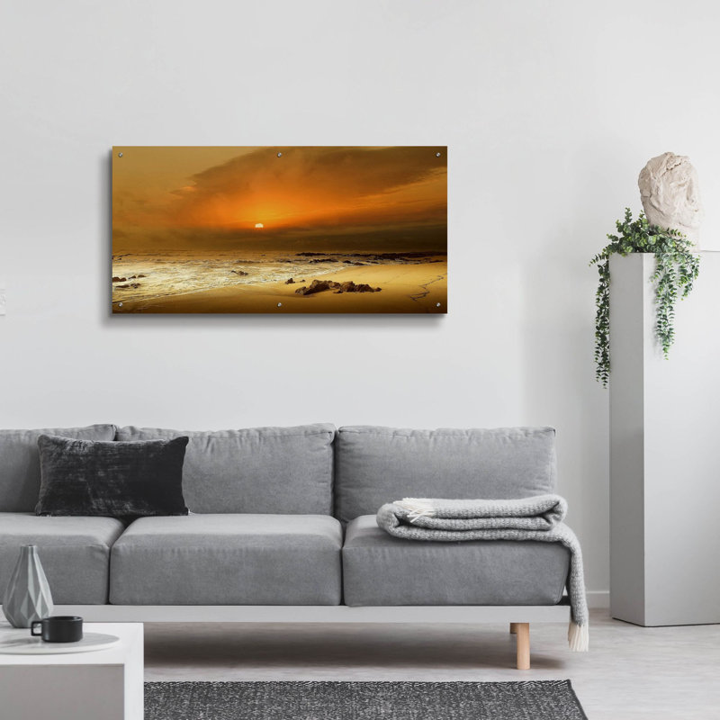 Dovecove «The Beach» par Goncalves, art mural en verre acrylique, 24 po x 12 po, H 24 po x l 48 po x P 0,2 po