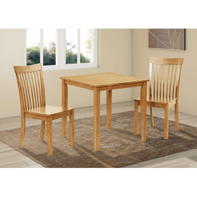 Natural Oak Dining Set with Square Table and Two Wooden Chairs by Red Barrel Studio