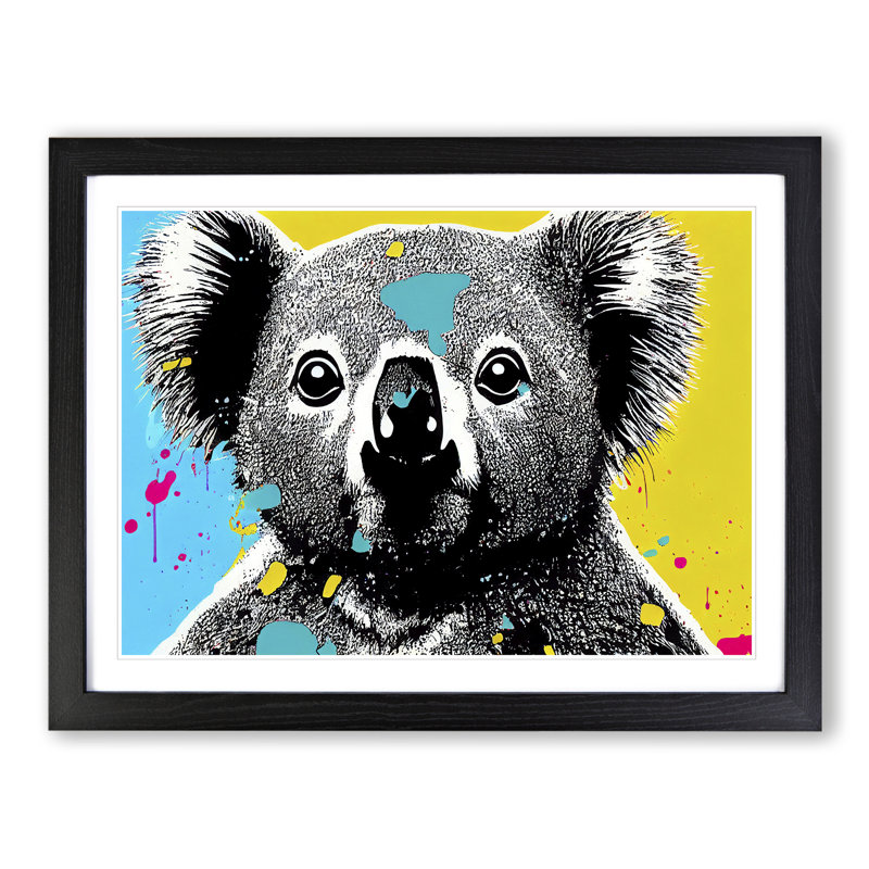 Koala Bear Splashed - Single Picture Frame Print, 34cm H x 46cm W x 2cm D, Black