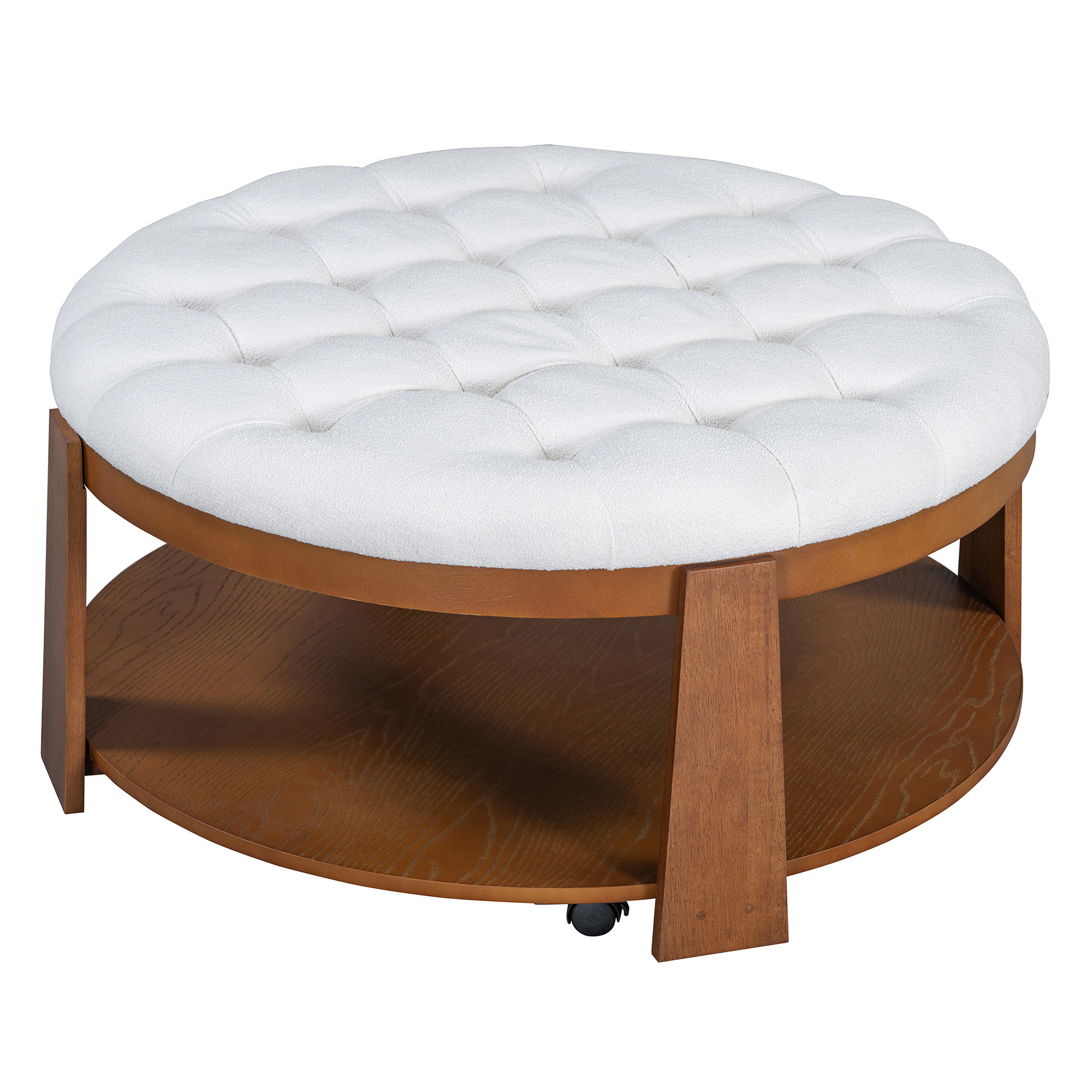 Millwood Pines Modern Large Round Ottoman Coffee Table 2-Tier Oversized ...